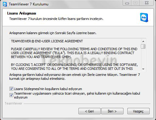 Lisans Anlaşması Ekranı