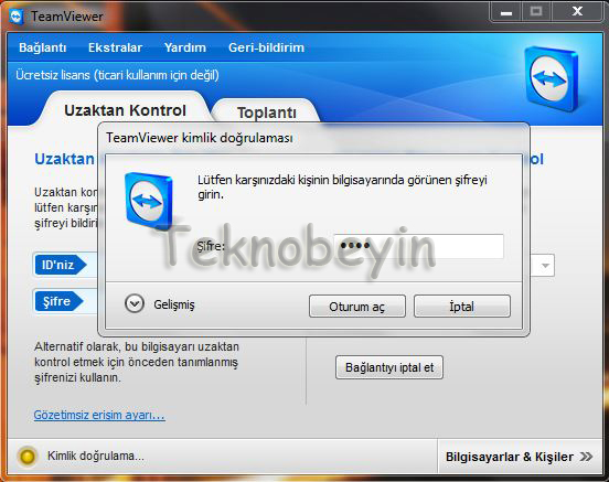 Bağlantı Şifre Giriş Ekranı