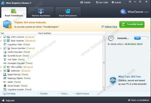 Wise Registry Cleaner 7 arayüz