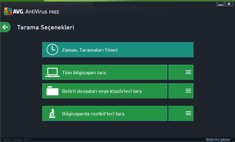 avg 2014 tarama seçenekleri
