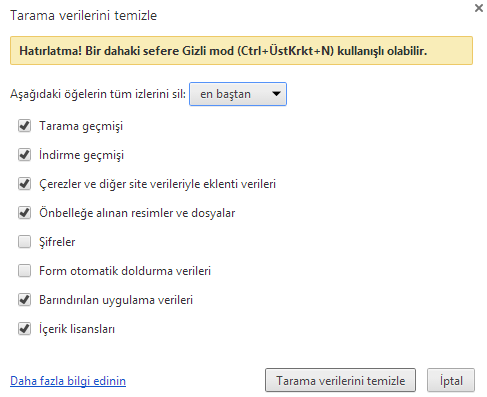 chrome cerezleri temizleme