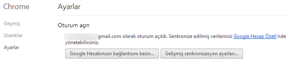 chrome google hesabi baglantisi