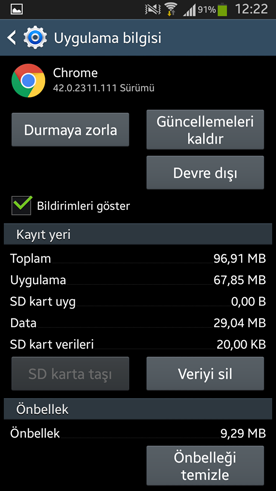 chrome uygulama onbellegi temizleme