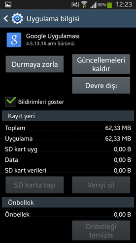 google uygulama onbellek silme