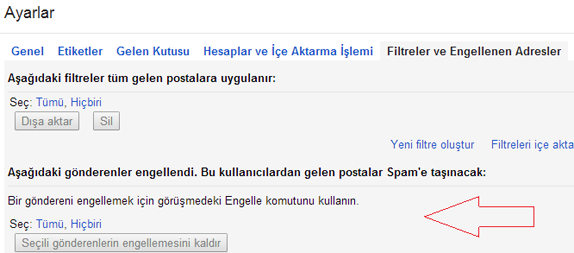 gmail kisi engelleme