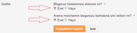 blogger indeks ayarlari