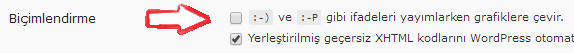 wordpress smiley ozelligini kapatmak