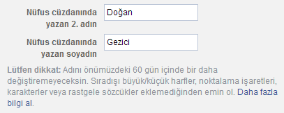 facebook ad degistirmek