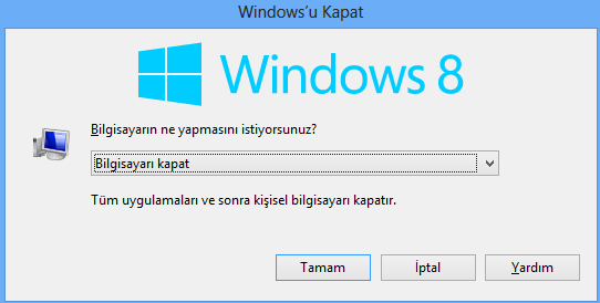 windows 8 hizli kapatma