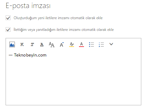 outlook imza eklemek 4