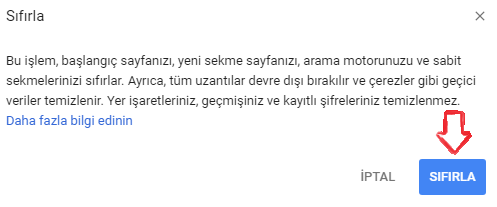 google chrome sifirlamak 3