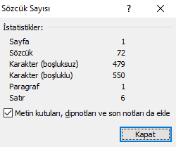 Word Kelime (Sözcük) Sayısı Hesaplama