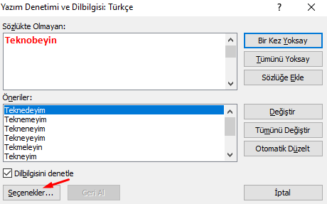 Word Kırmızı Çizgileri Yok Etme