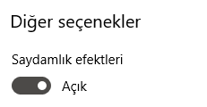 Windows 10'da Saydamlık Efektini Kapatmak