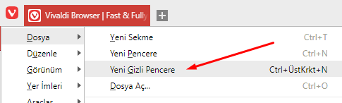 Vivaldi Browser'da Gizli Pencere Açmak
