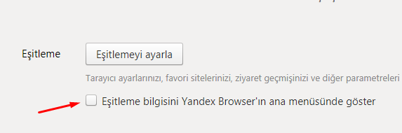 Yandex Browser'da Eşitleme Bilgisini Gizlemek