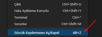 Visual Studio Code'da Sözcük Kaydırmayı Açalım Visual Studio Code'da Sözcük Kaydırmayı Açalım