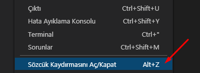 Visual Studio Code'da Sözcük Kaydırmayı Açalım