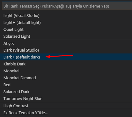 Visual Studio Code'da Tema Rengini Değiştirmek