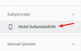 Search Console ve Mobil Kullanılabilirlik Sekmesi