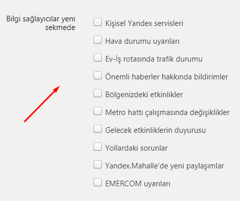 Yandex Browser'da Bilgi Sağlayıcıları Kapatalım