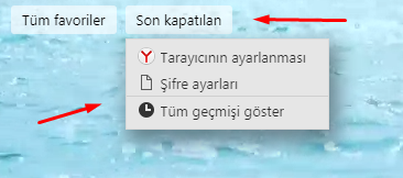 Yandex Browser'da Son Kapatılan Sekmeleri Görüntülemek