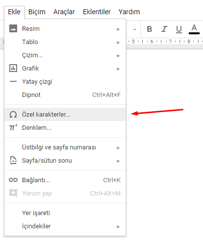 Google Dokümanlar Özel Karakter Ekleme Nasıl Yapılır?