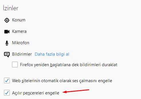 Firefox Açılır Pencereleri Otomatik Engelleyelim