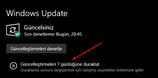 Windows 10 Güncellemeleri 7 Gün Durdurmak