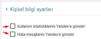 Yandex Browser'da Veri Gönderimini Kapatalım