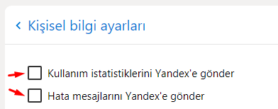 Yandex Browser'da Veri Gönderimini Kapatalım Yandex Browser'da Veri Gönderimini Kapatalım