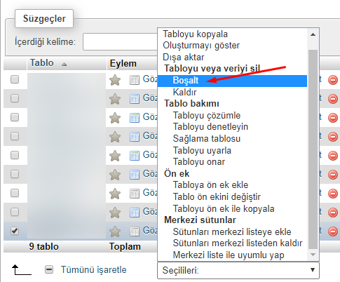 phpMyAdmin ile Tablo Boşaltma Nasıl Yapılır?