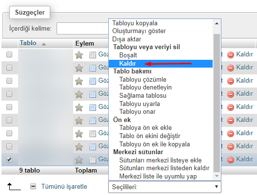 phpMyAdmin ile Tablo Kaldırma Nasıl Yapılır?