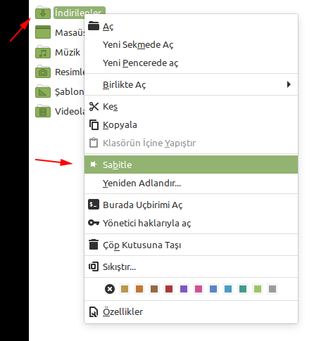 Linux Mint Klasör Sabitlemek