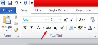 Word Üstü Çizili Yazı Yazma - Üstü Çizme Kısayol - 2