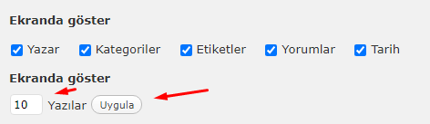 WordPress Admin Panel'deki Yazı Sayısını Değiştirelim