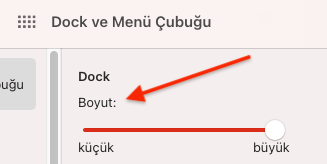 Dock Boyutunu Değiştirmek Dock Boyutunu Değiştirmek