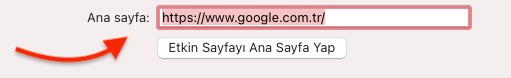 Safari Ana Sayfa Değiştirmek