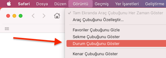 Apple Bilgisayar Safari Durum Çubuğu Göstermek