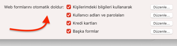 Apple Safari Otomatik Form Doldurma Kapatmak