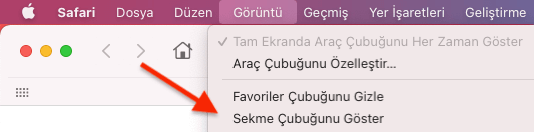 Apple Bilgisayar Safari'de Sekme Çubuğu Göstermek