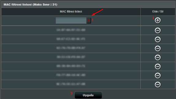 ASUS Modem MAC Adresi Engelleme