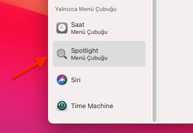 Menü Çubuğundan Spotlight Kaldırmak