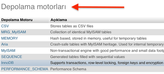 phpMyAdmin ile Sunucudaki Depolama Motorlarını Öğrenelim