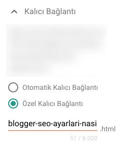 Blogger SEO - Kalıcı Bağlantı Ayarları