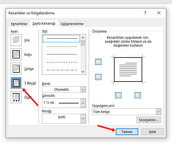 Word Sayfa Kenarlığı Ekleme - 3