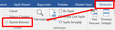 Word'de Gezinti Bölmesi Nasıl Açılır? - 2