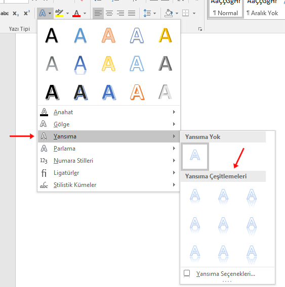 Word'de Kelimeye Yansıma Efekti Vermek Nasıl Yapılır? 2