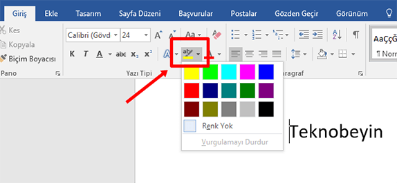 Word'de Yazıya Arka Plan Rengi Verme - 1 Word'de Yazıya Arka Plan Rengi Verme - 1