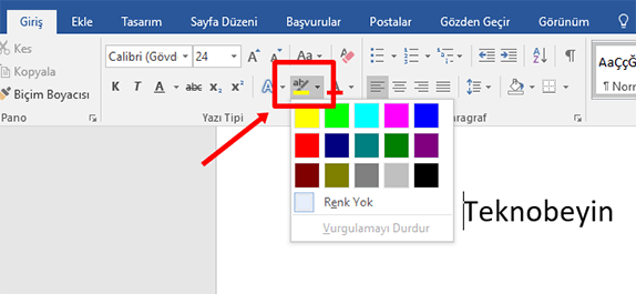 Word'de Yazıya Arka Plan Rengi Verme - 1